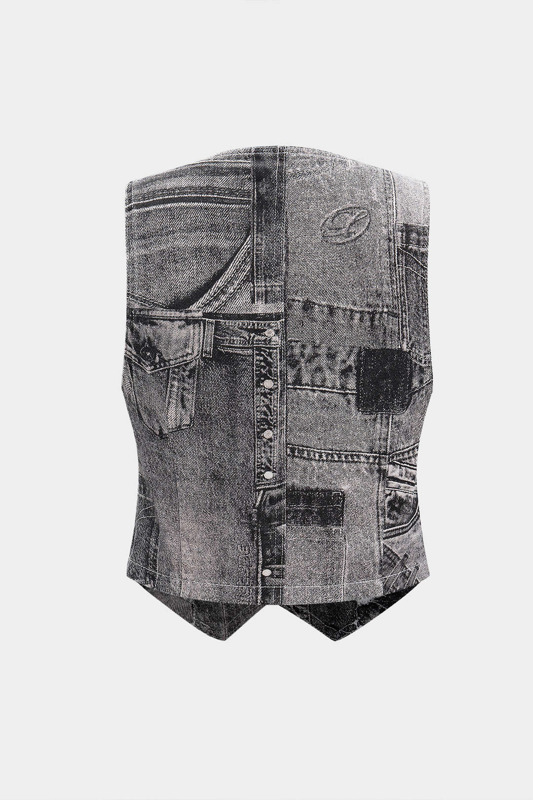 Denim V-Neck Fake Pockets Vest