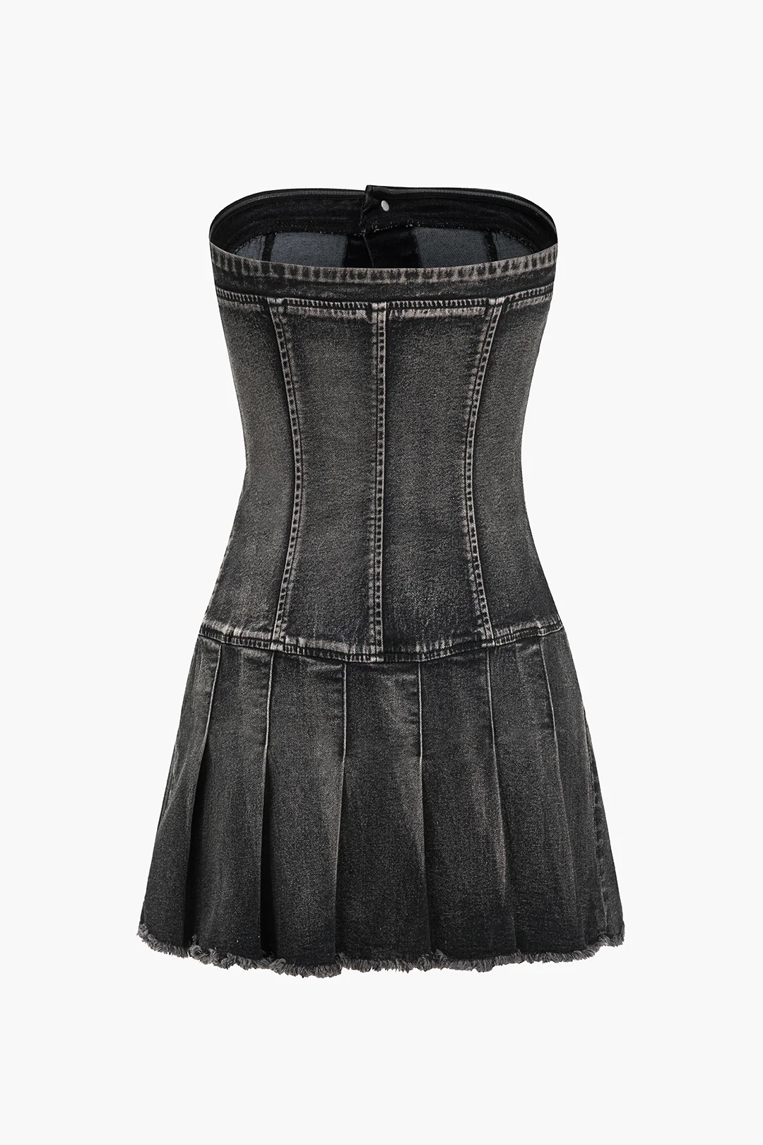 Denim Pleated Strapless Mini Dress