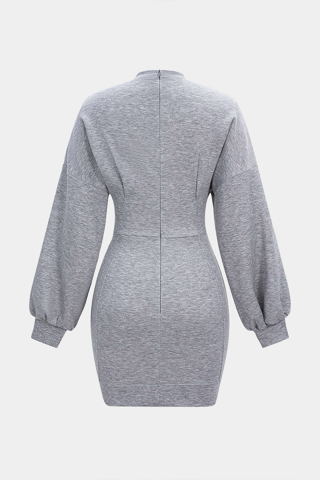 Lantern Sleeve Zipper Mini Dress