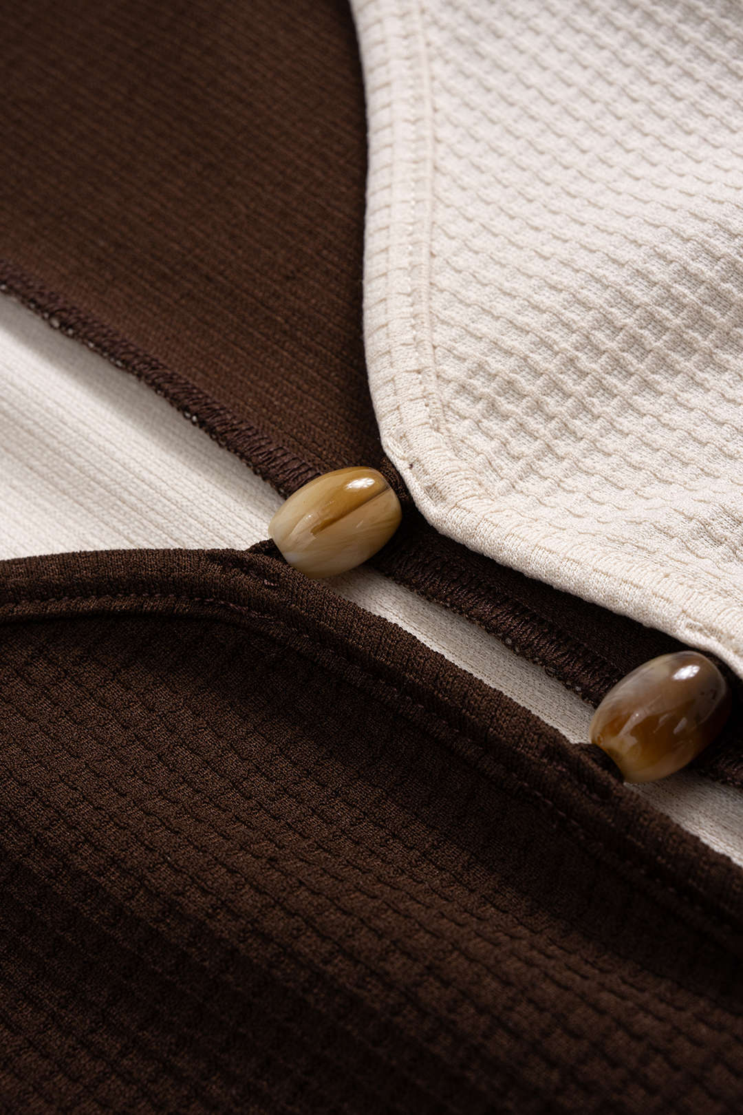 Contrasting Button Long-Sleeve Top and High-Waist Skirt Set