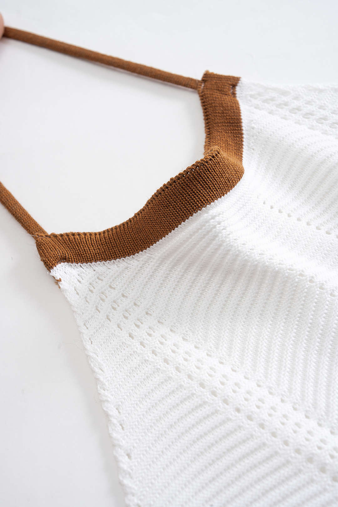 Knit Contrast Backless Sleeveless Halter Neck Slit Dress