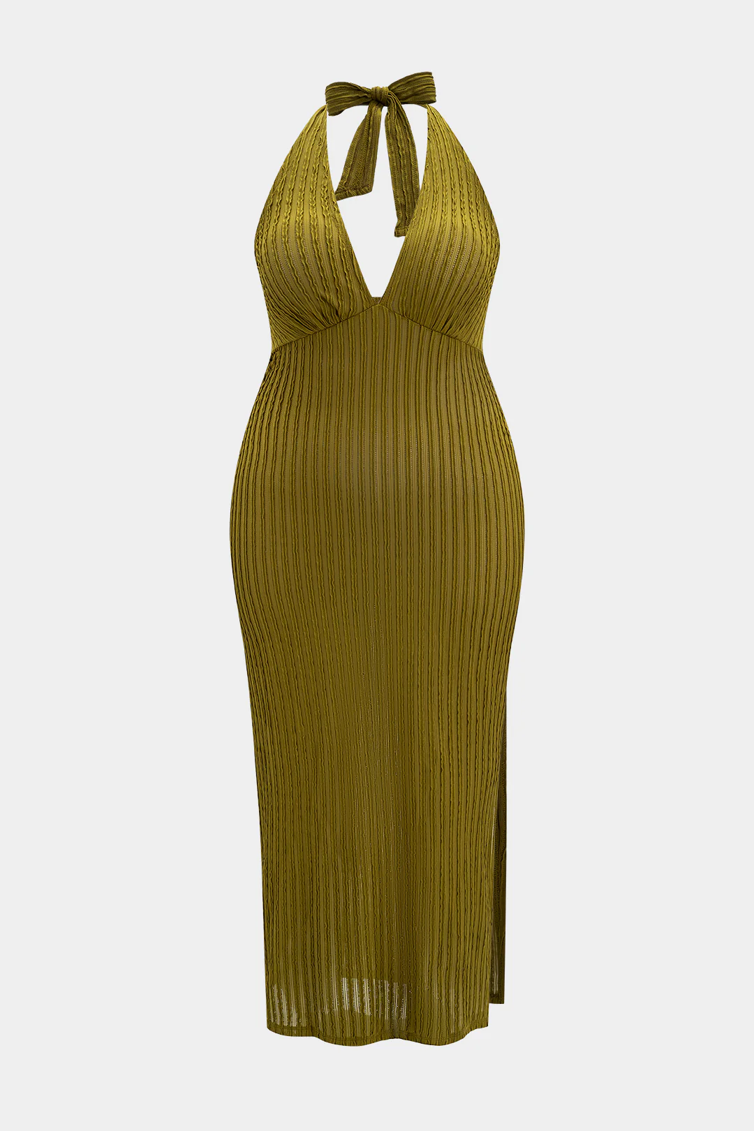 Plus Size Halter Neck V-Neck Slit Sleeveless Maxi Dress