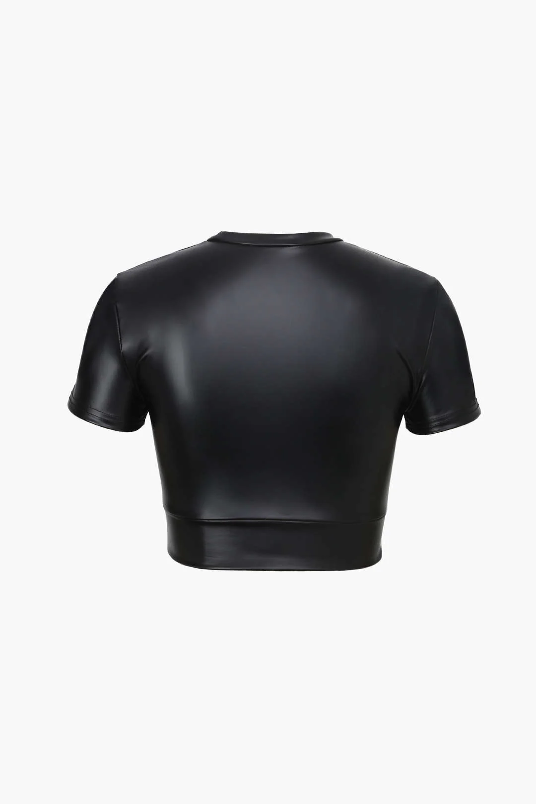 Simple Faux Leather Cropped T-shirt