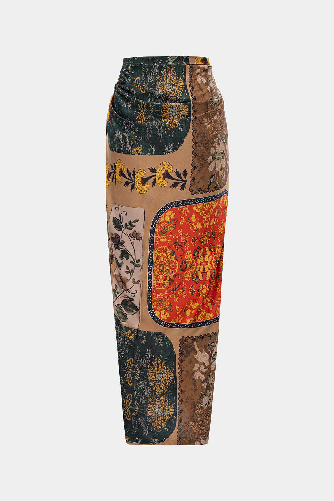 Retro Print Satin Tie Front Skirt