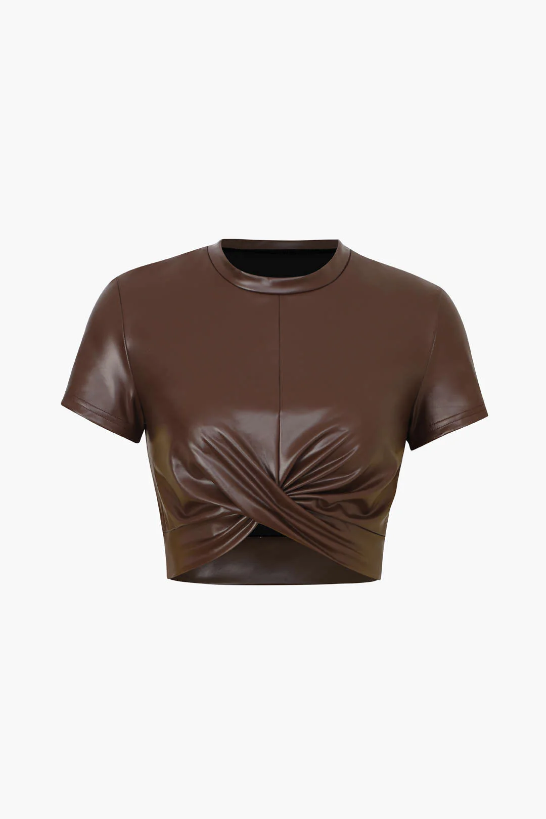 Simple Faux Leather Cropped T-shirt