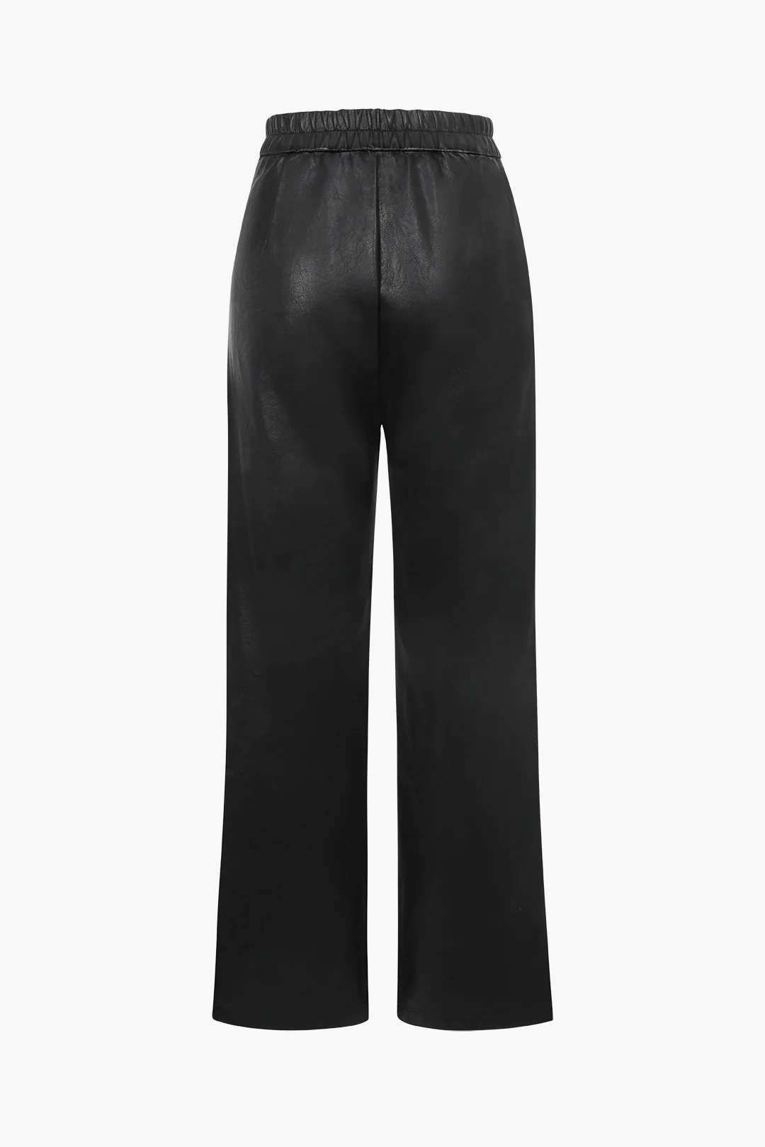 Faux Leather Elastic Waist Straight-Leg Trousers