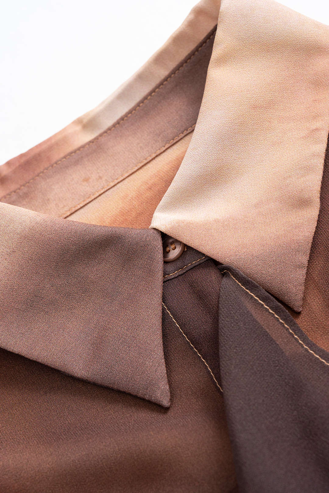 Tie Dye Ombre Print Chiffon Button Ruffle Long Sleeve Blouse