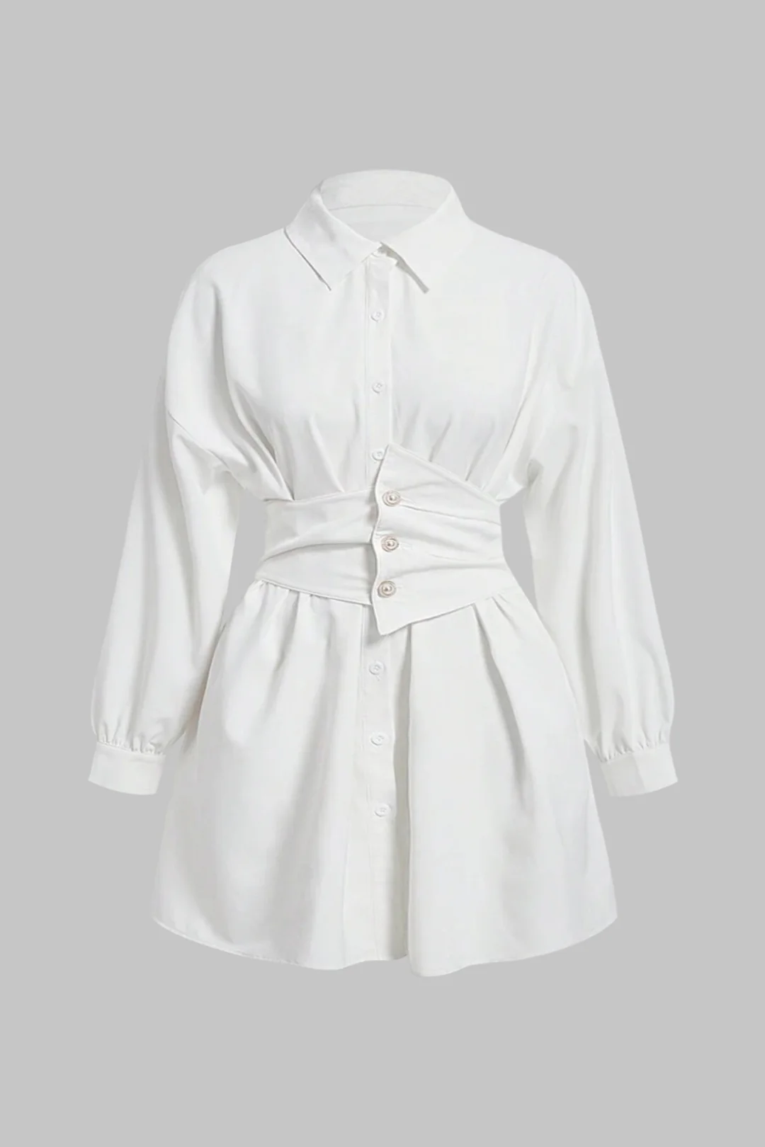 Plus Size Button Ruched Long-Sleeve Dress