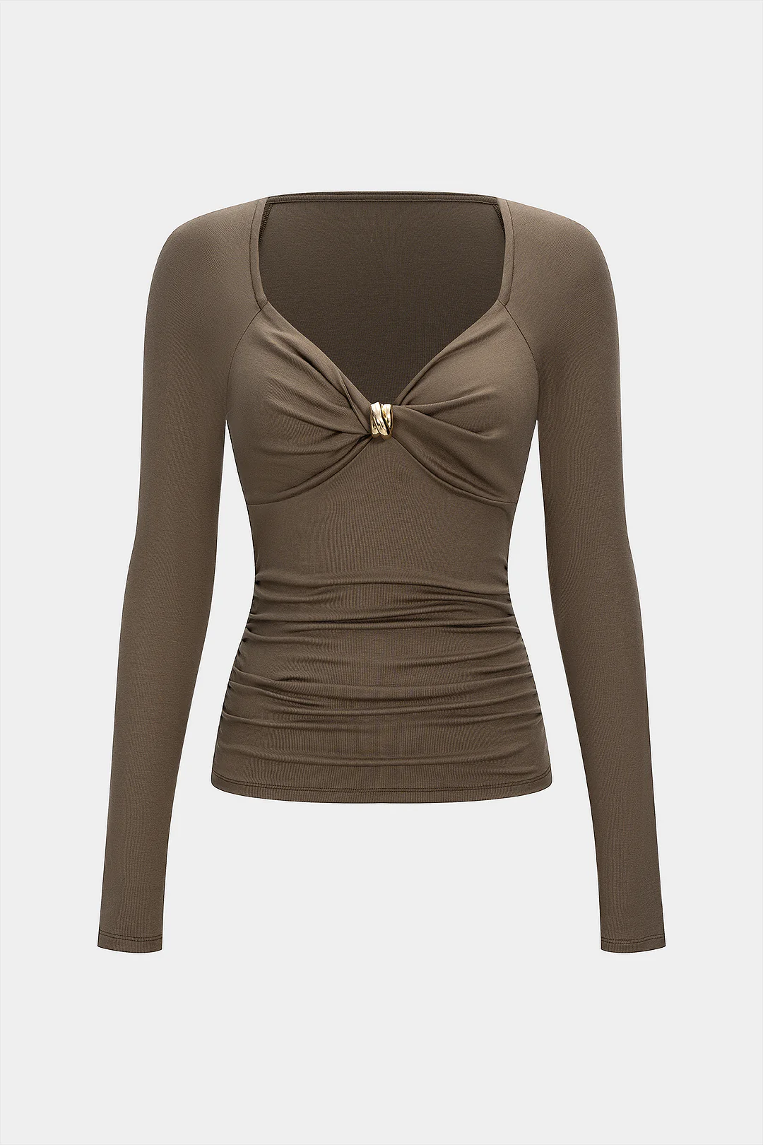 Metallic Twisted Knot Ruched Long-Sleeved Top