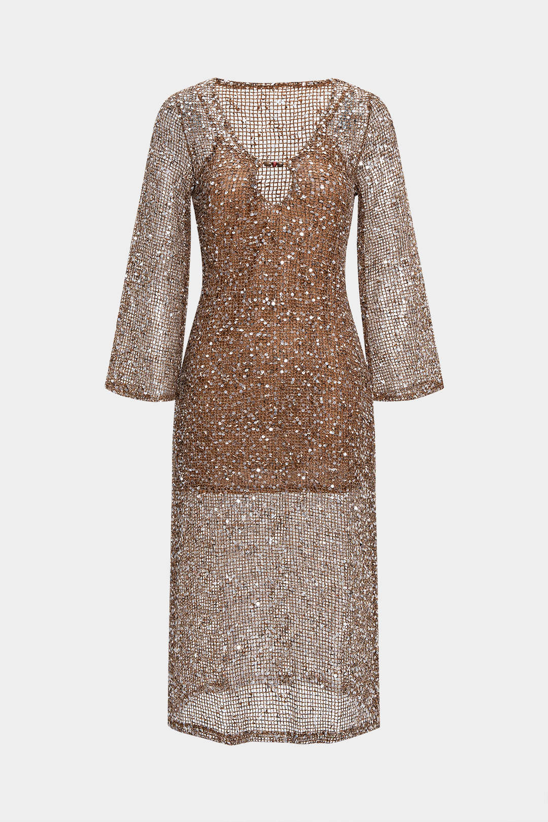 Sequin Cut Out Long Sleeve Maxi Dress