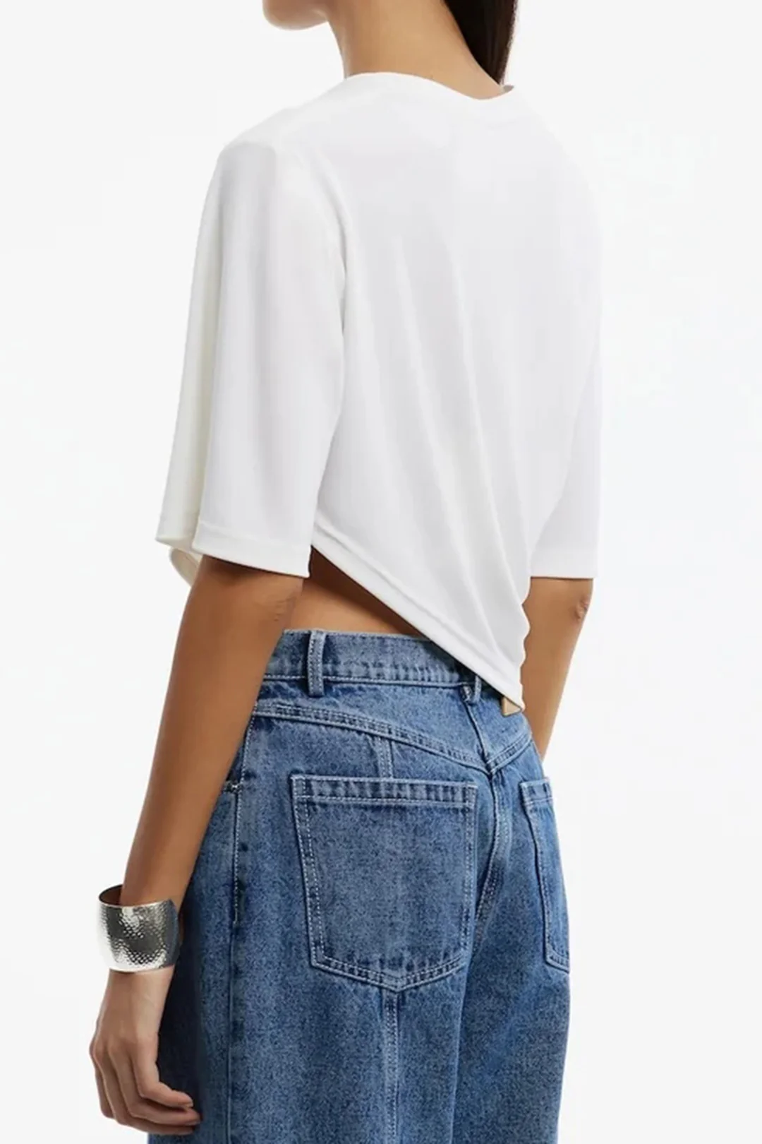 Round Neck Asymmetric Short Sleeve T-Shirt