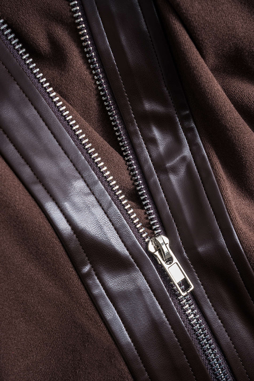 Faux Leather Patchwork Long Sleeve Short Dress