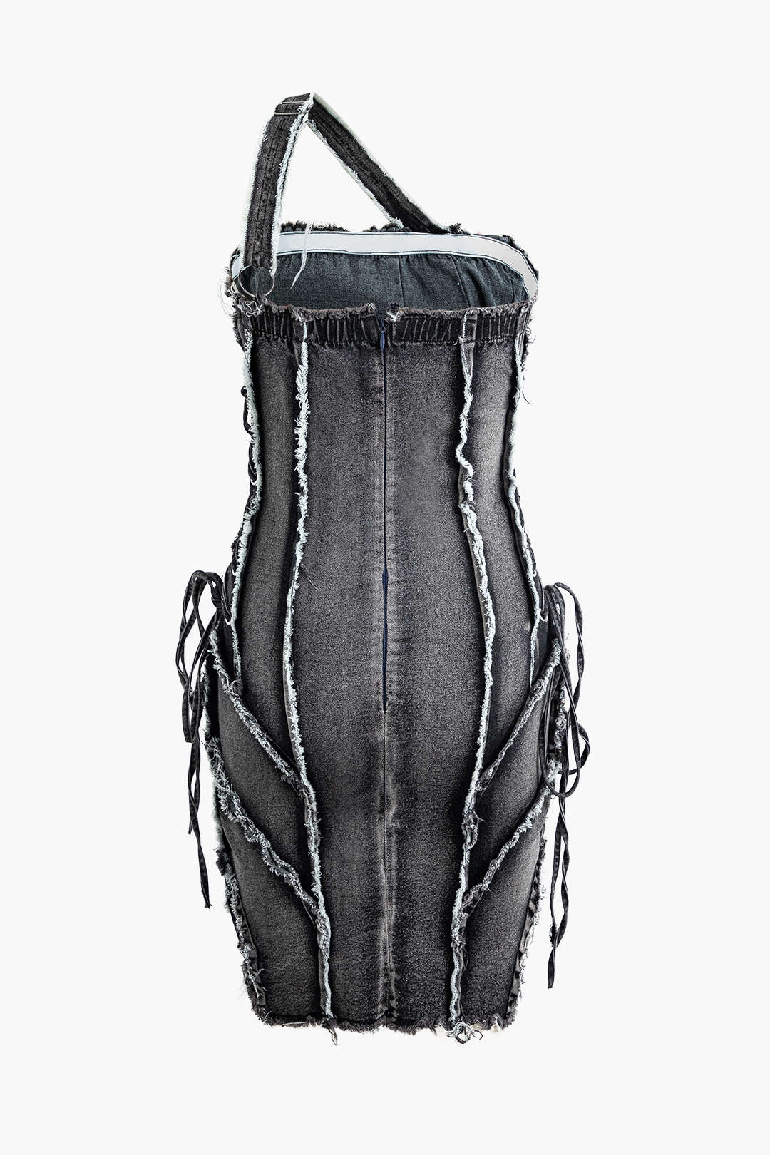 Asymmetrical Frayed Denim Mini Dress