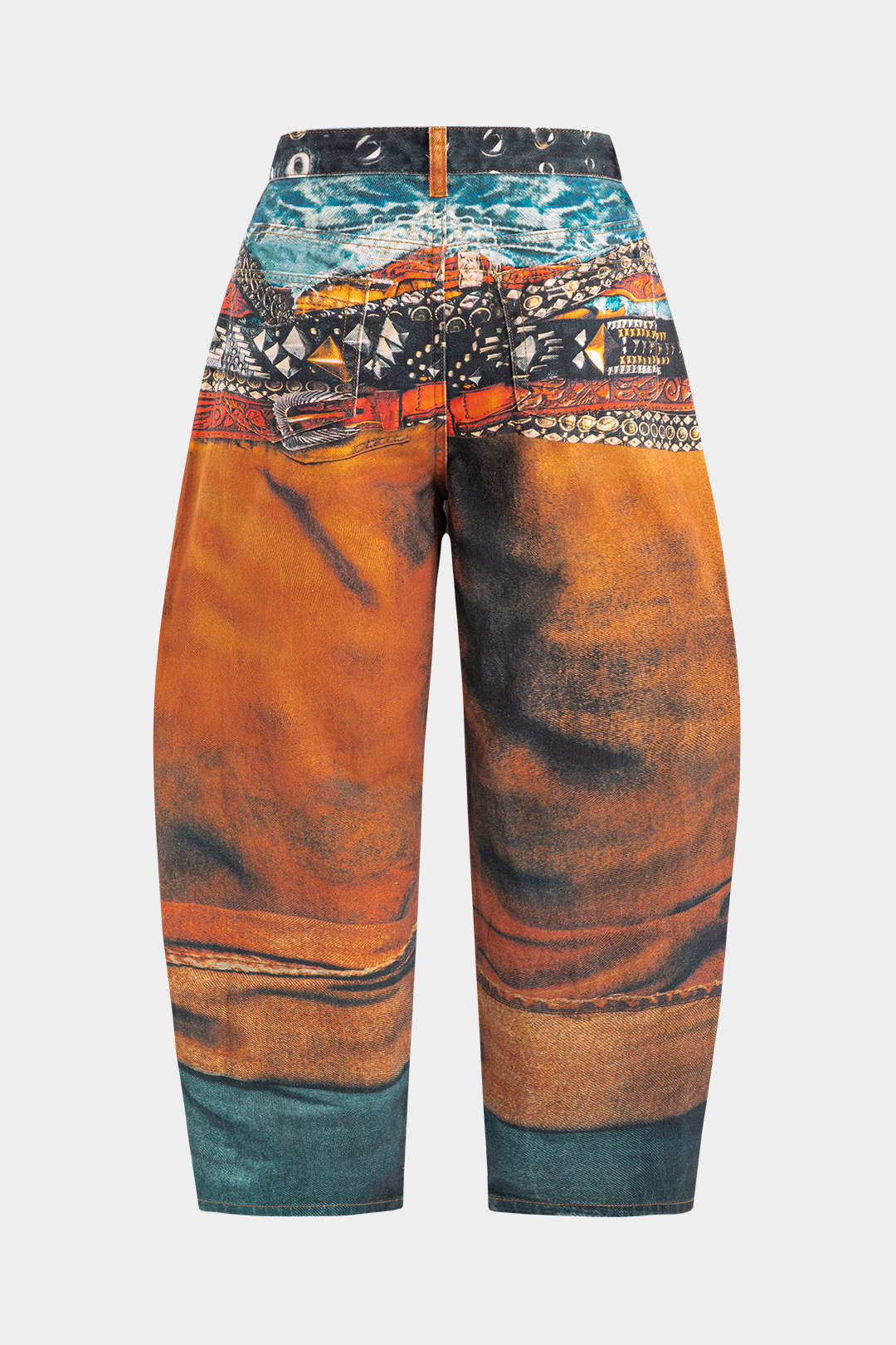 Plus Size Abstract Pattern Denim Zipper High Waist Barrel Trousers