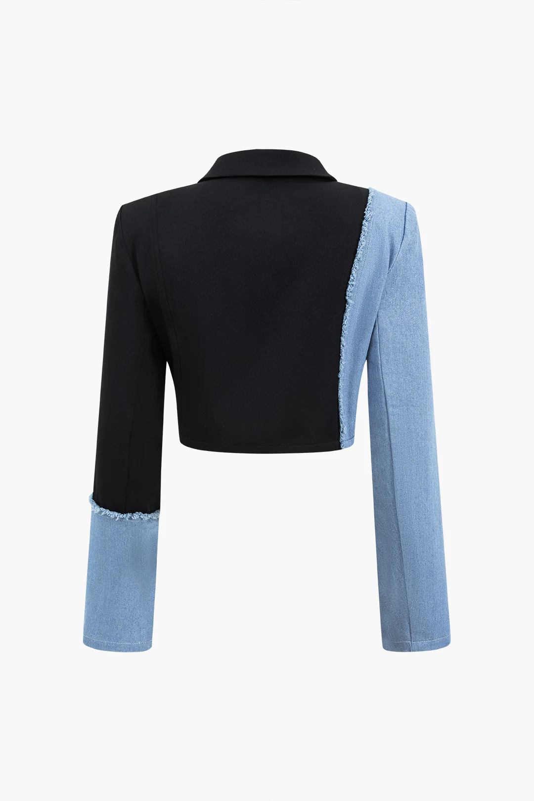 Patchwork Denim Notched Lapel Blazer and Skirt Ensemble