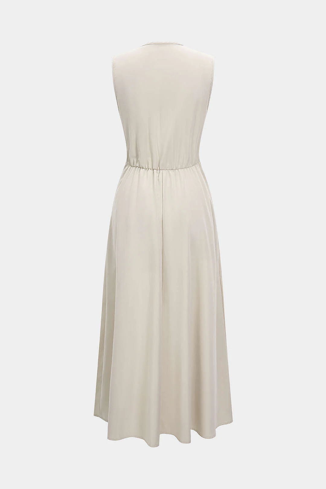 Solid Ruched Zipper Sleeveless Maxi Dress