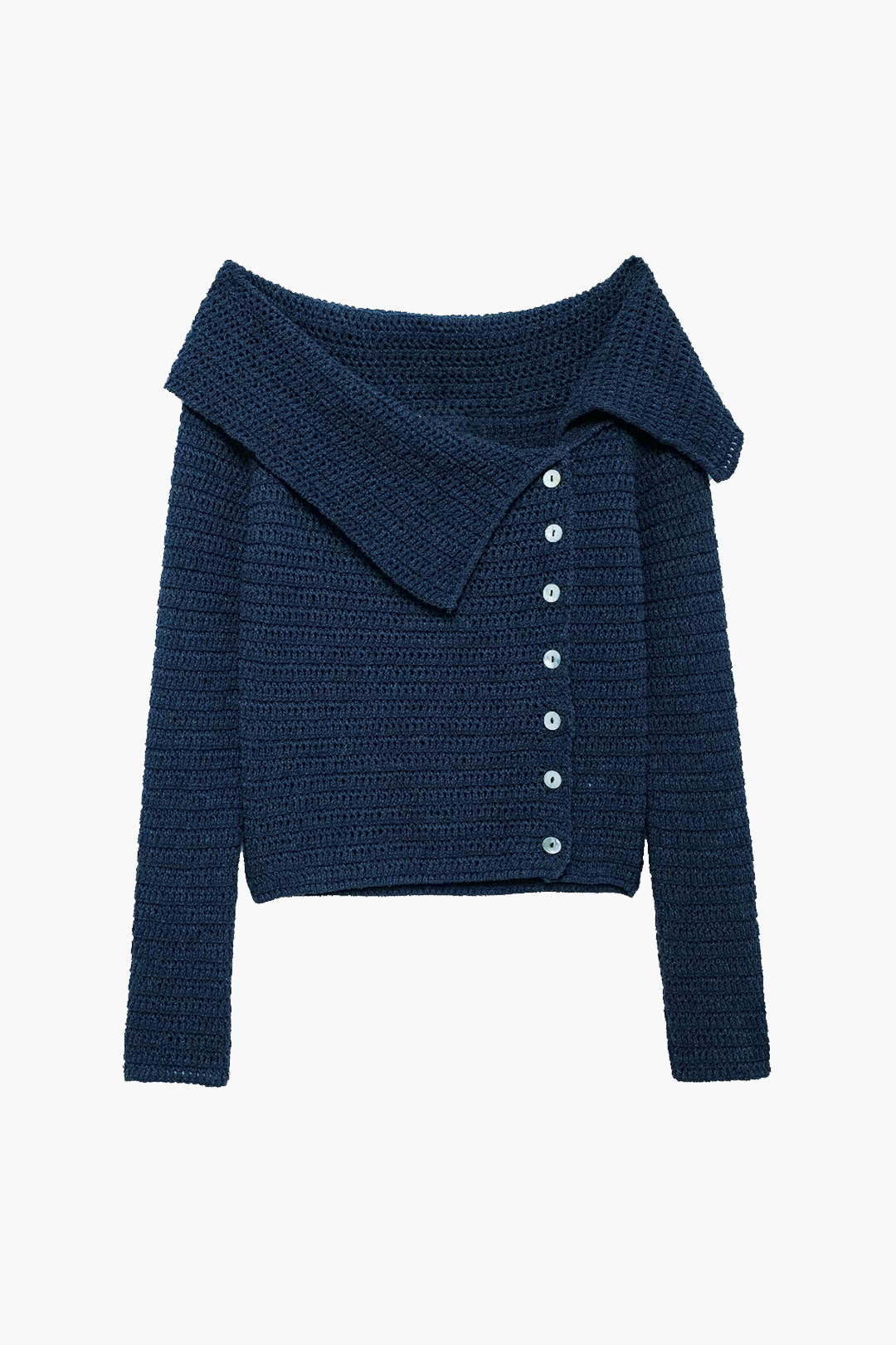 Knitted Button Asymmetric Long-Sleeve Top