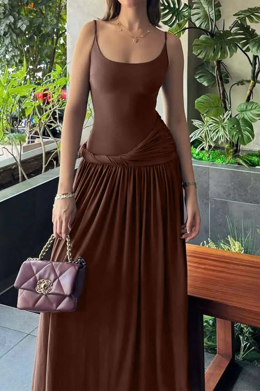 Twisted Asymmetrical Slip Sleeveless Maxi Dress