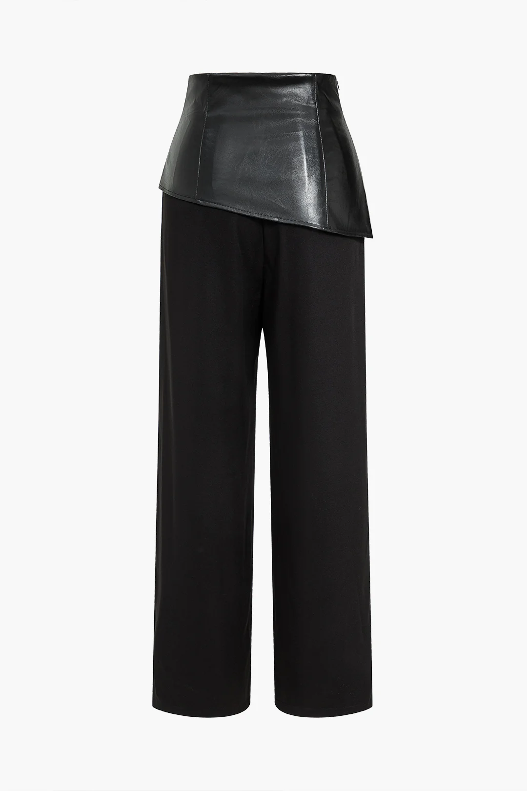 Solid Faux Leather Patchwork Button Trousers