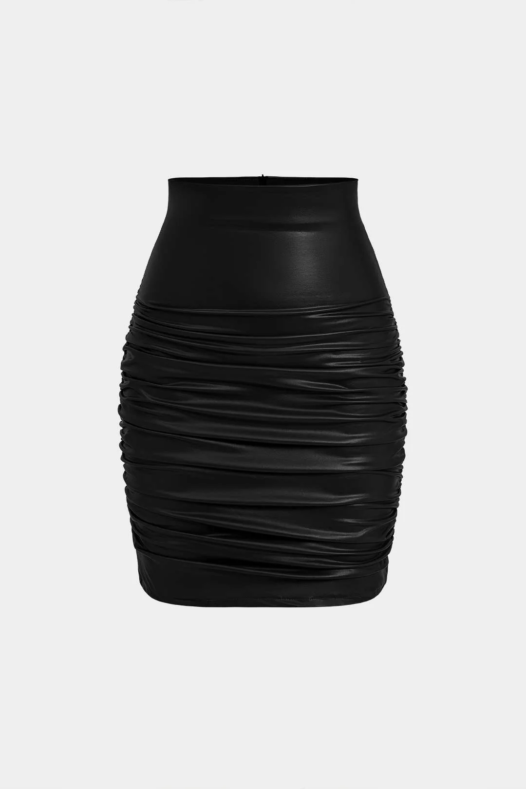 Solid Faux Leather Gathered Skirt