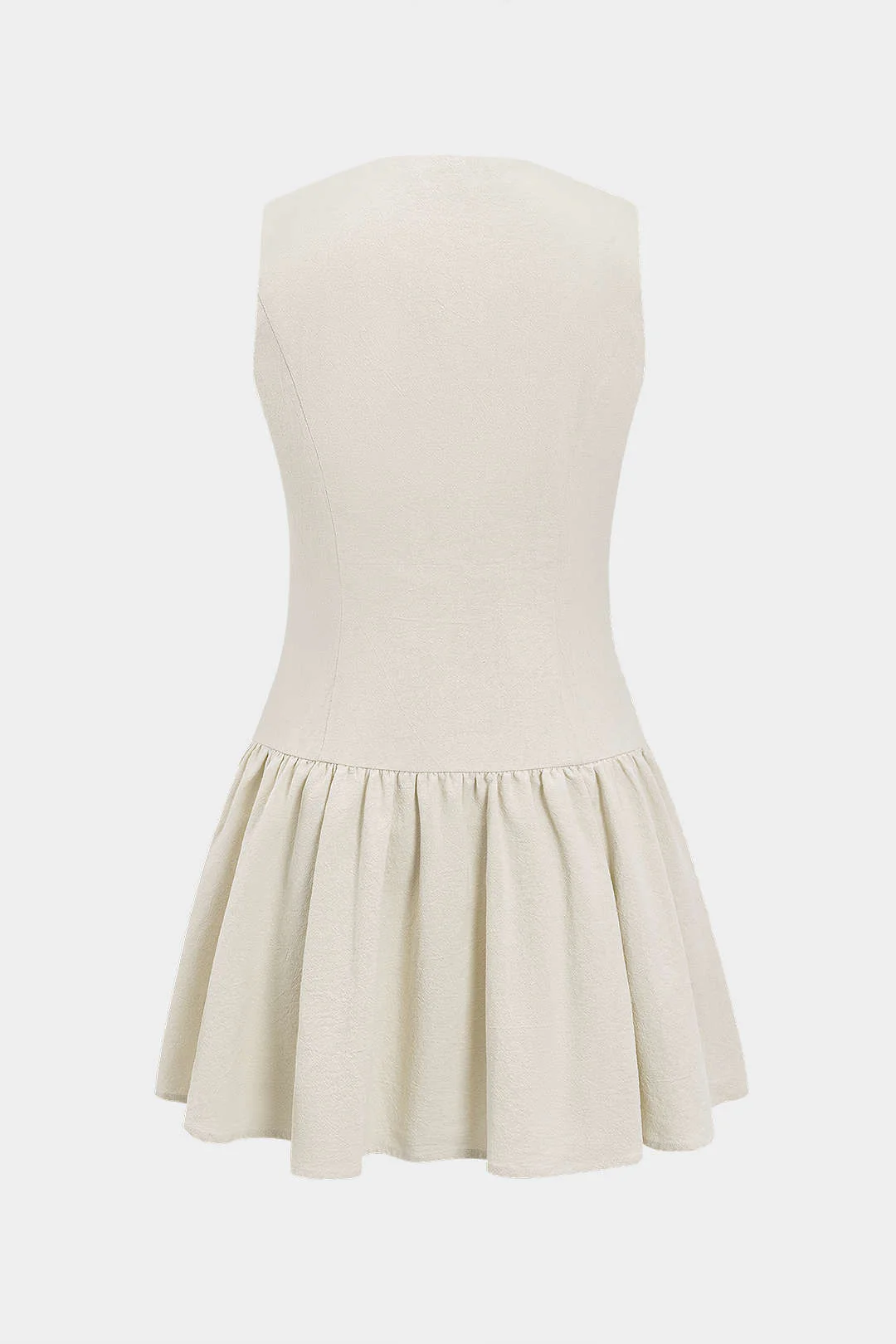 Linen Metallic Decor Cut Out Ruched Sleeveless Mini Dress