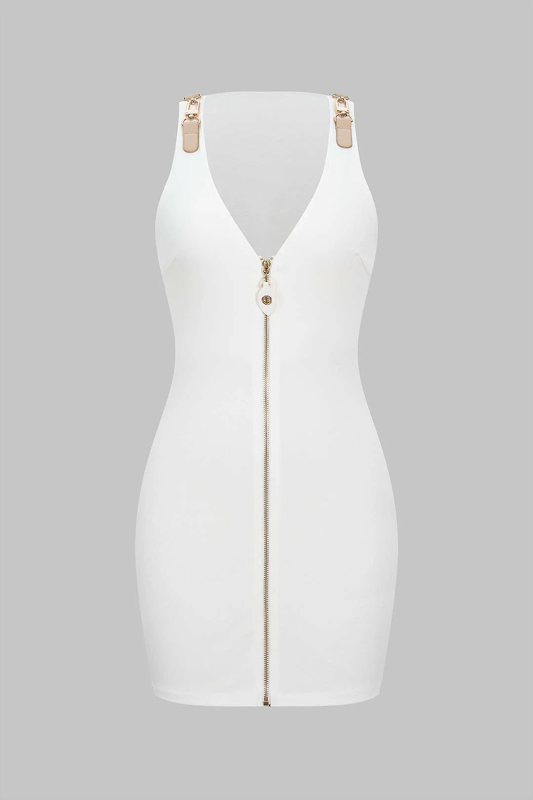 Metallic Zipper Sleeveless Mini Dress