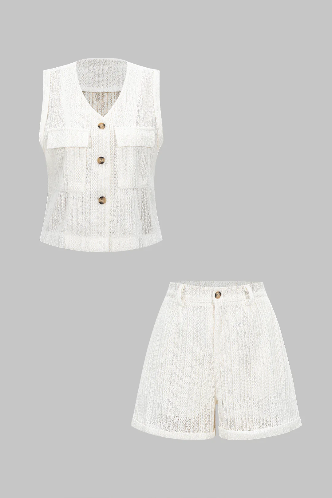 Button Cut-Out Vest and Wide-Leg Shorts Ensemble