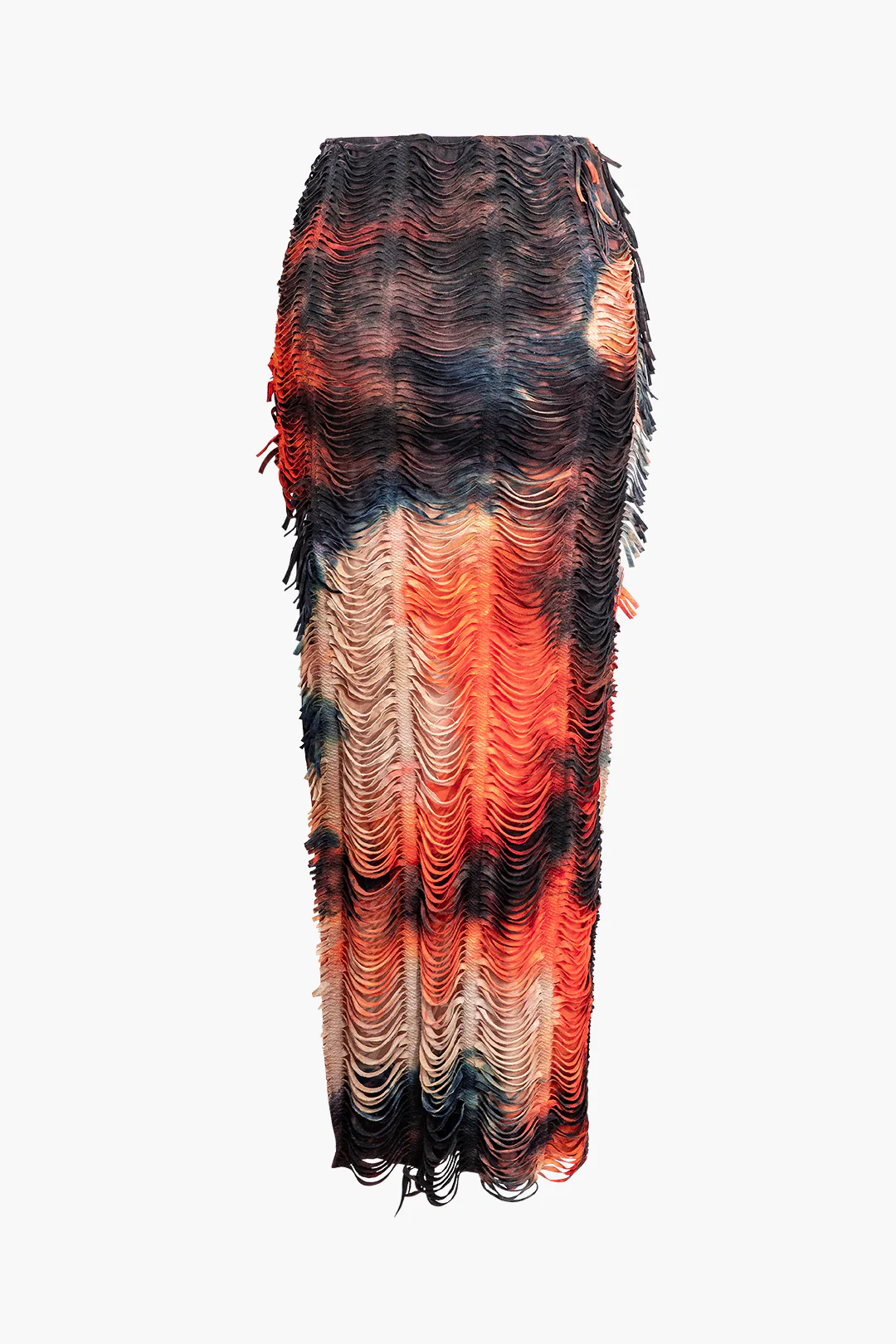 Distressed V-neck Cap Sleeve Crop Top and Slit Maxi Skirt Outfit Set