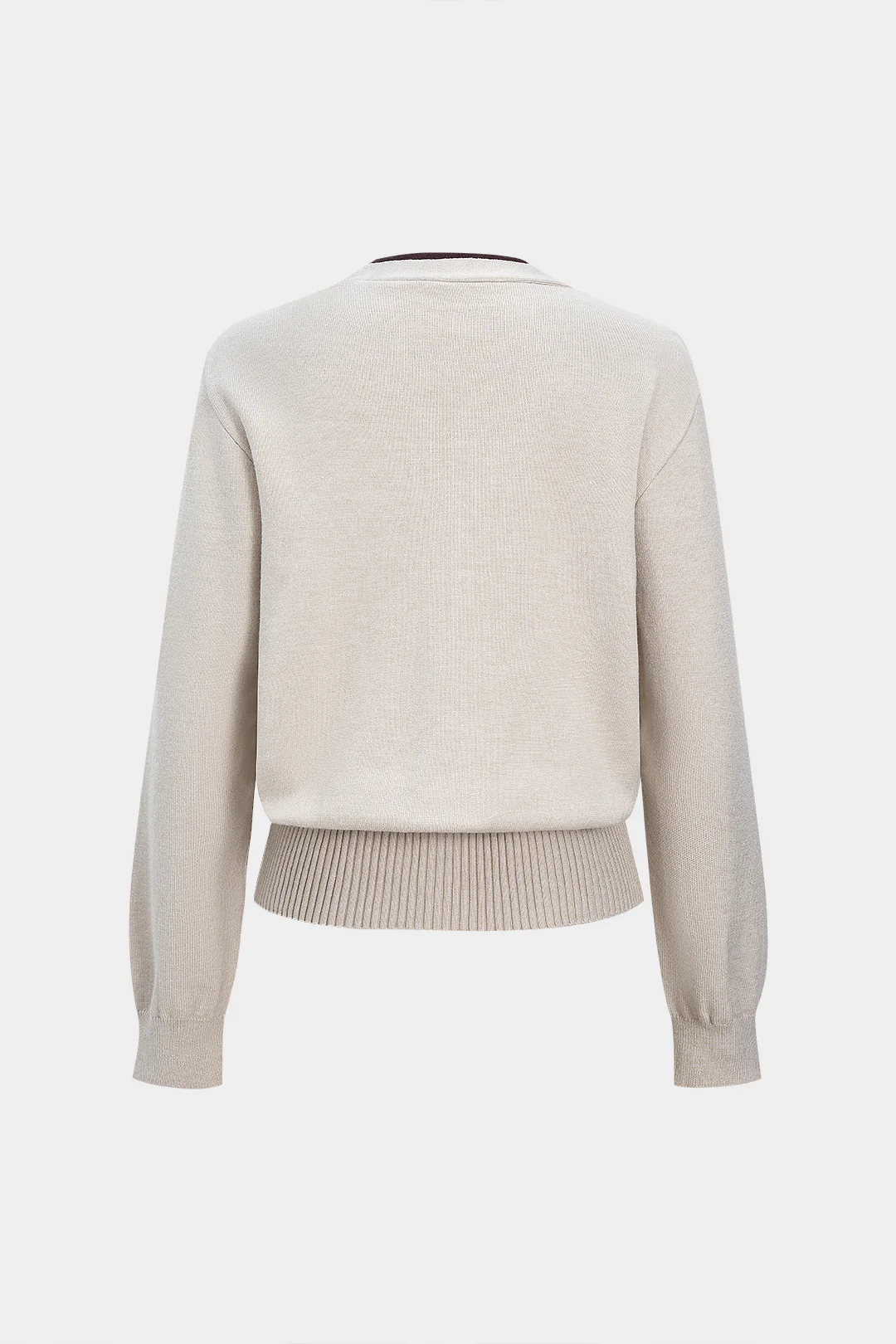 Knit Contrast Button V-Neck Long-Sleeve Top