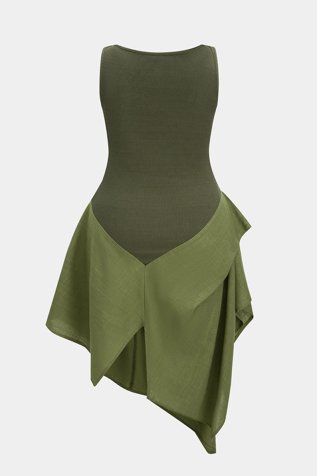 Plus Size Linen Ruched Patchwork Asymmetric Sleeveless Mini Dress