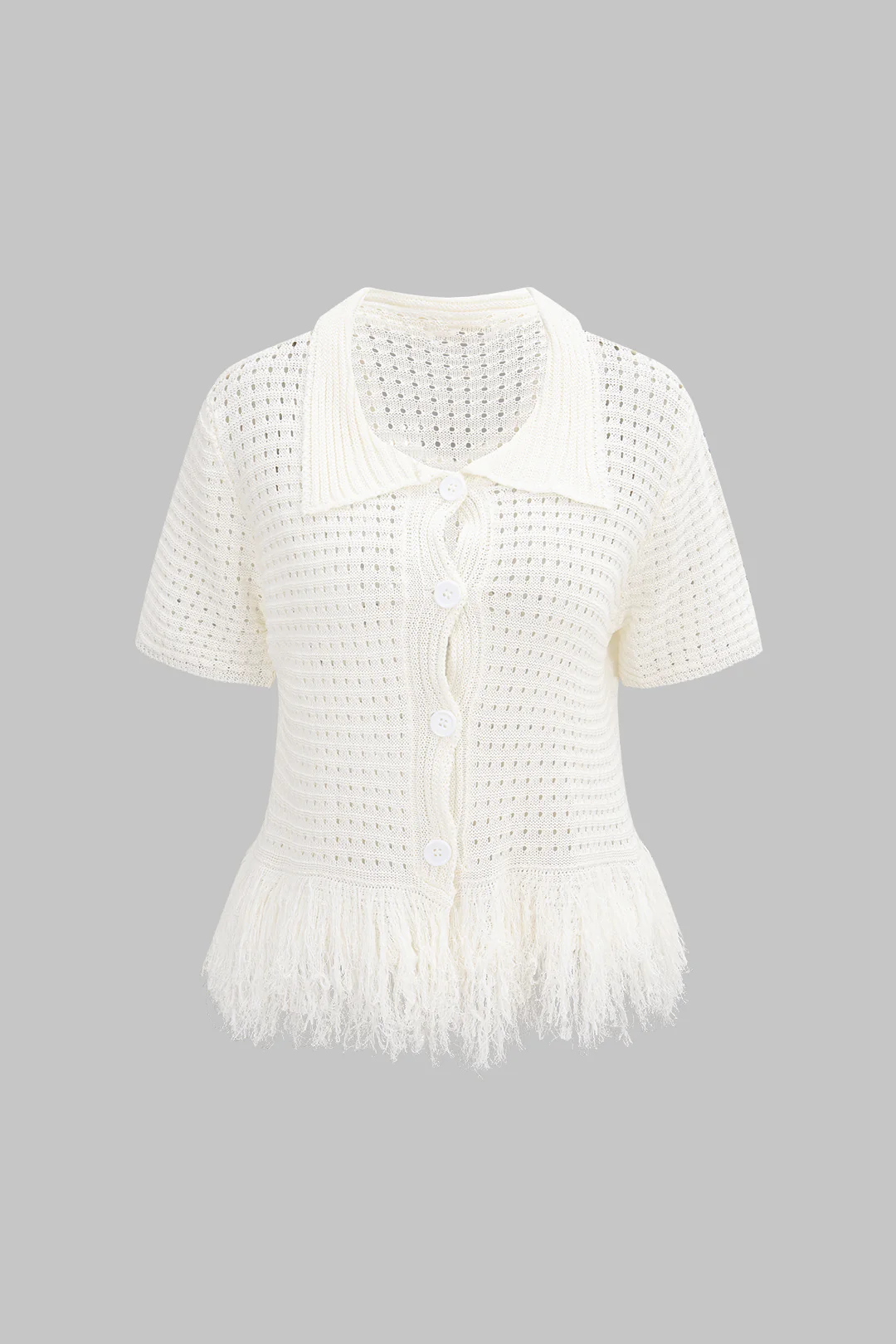 Knit Fringe Short-Sleeved Top