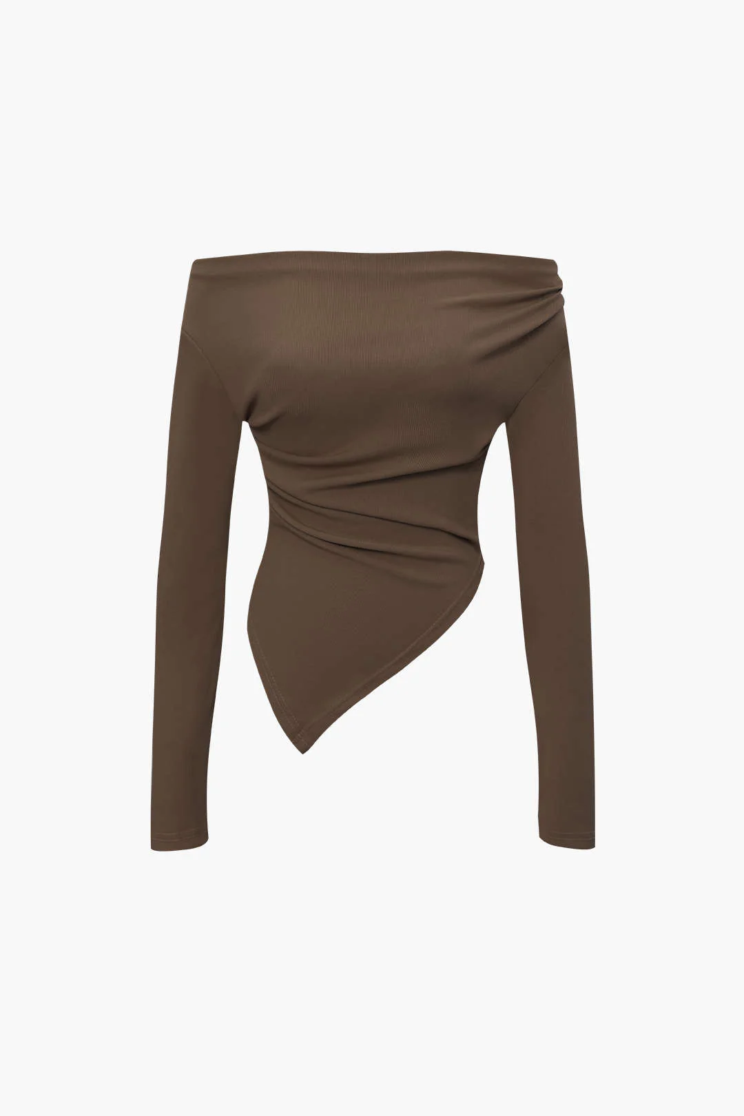 Off-the-Shoulder Ruched Asymmetric Top and Straight-Leg Pants Set