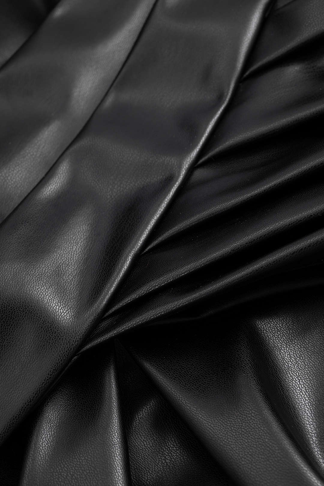 Faux Leather Ruffled and Ruched Crossed Skirt