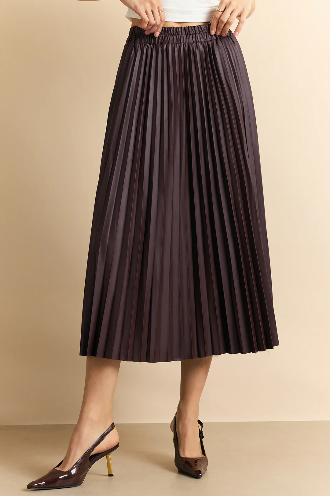 Faux Leather Pleated Skirt