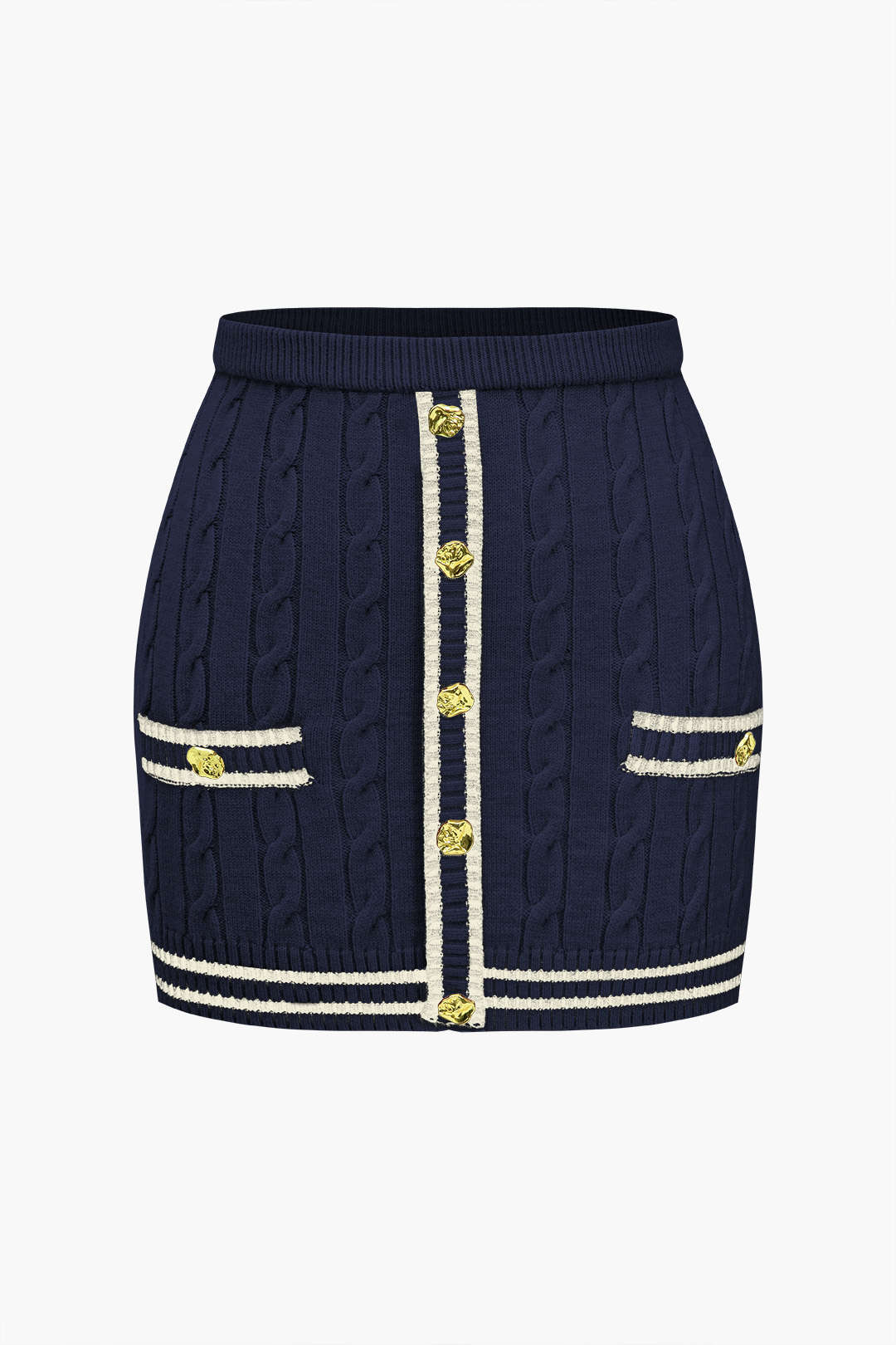 Color Block Print Knitted Button Skirt