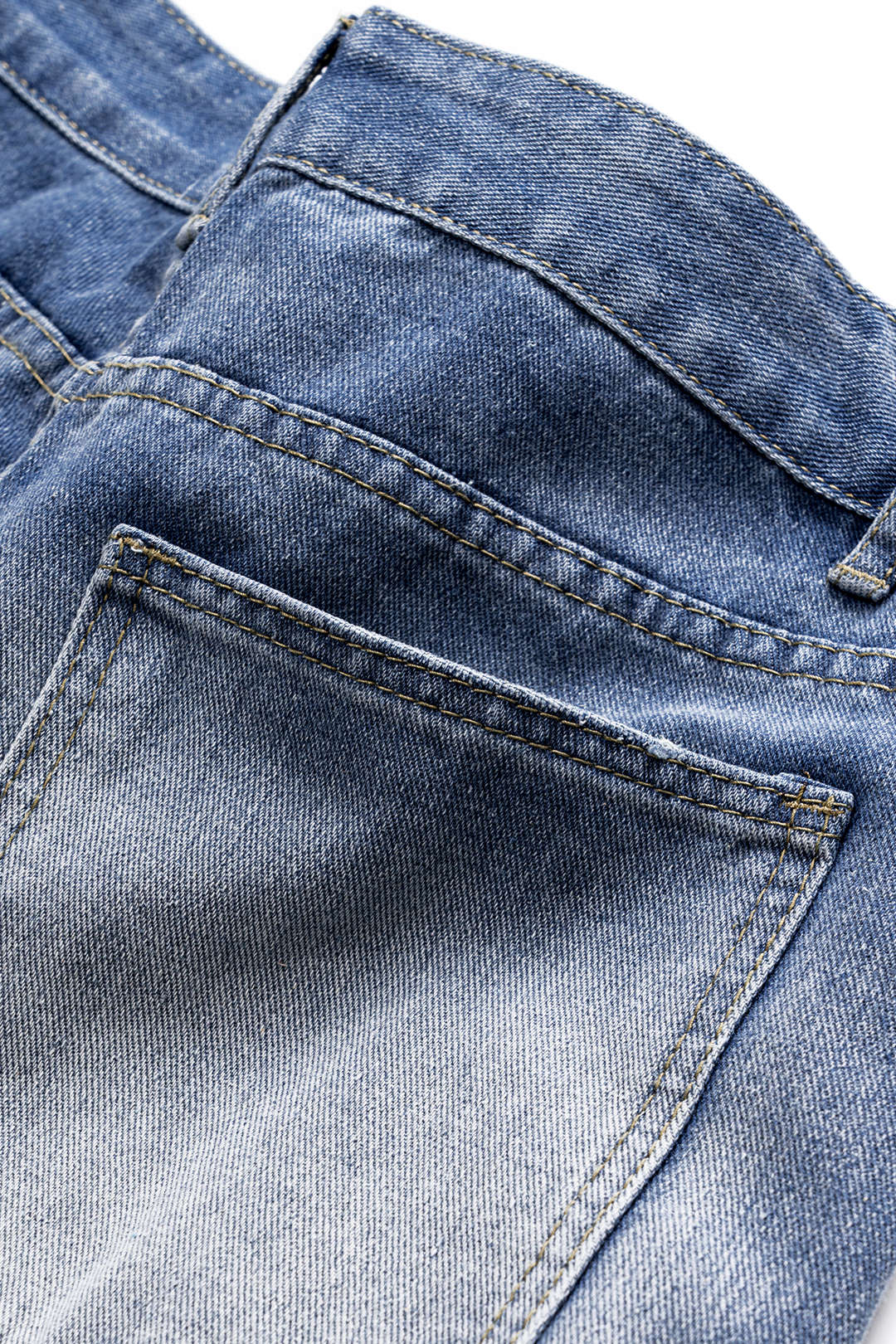 Faded Distressed Button Pocket Wide Leg Denim Jeans