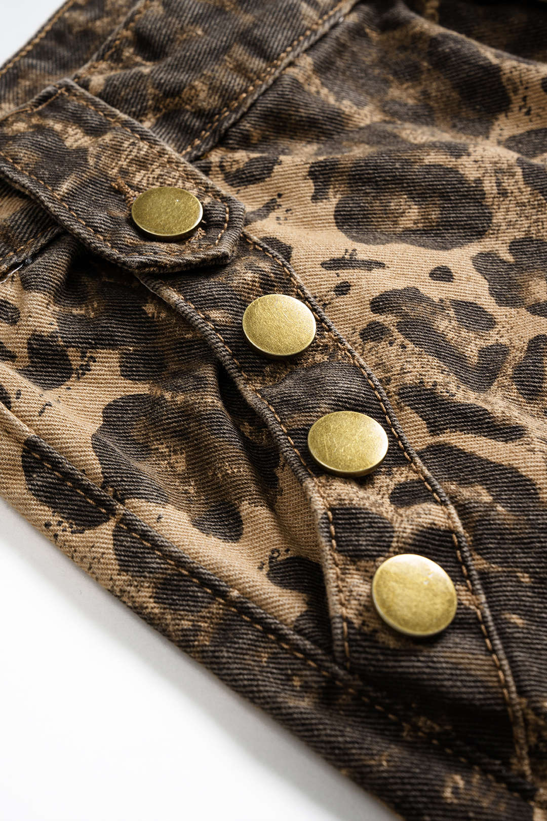 Leopard Print Denim Zipper Wide-Leg Trousers