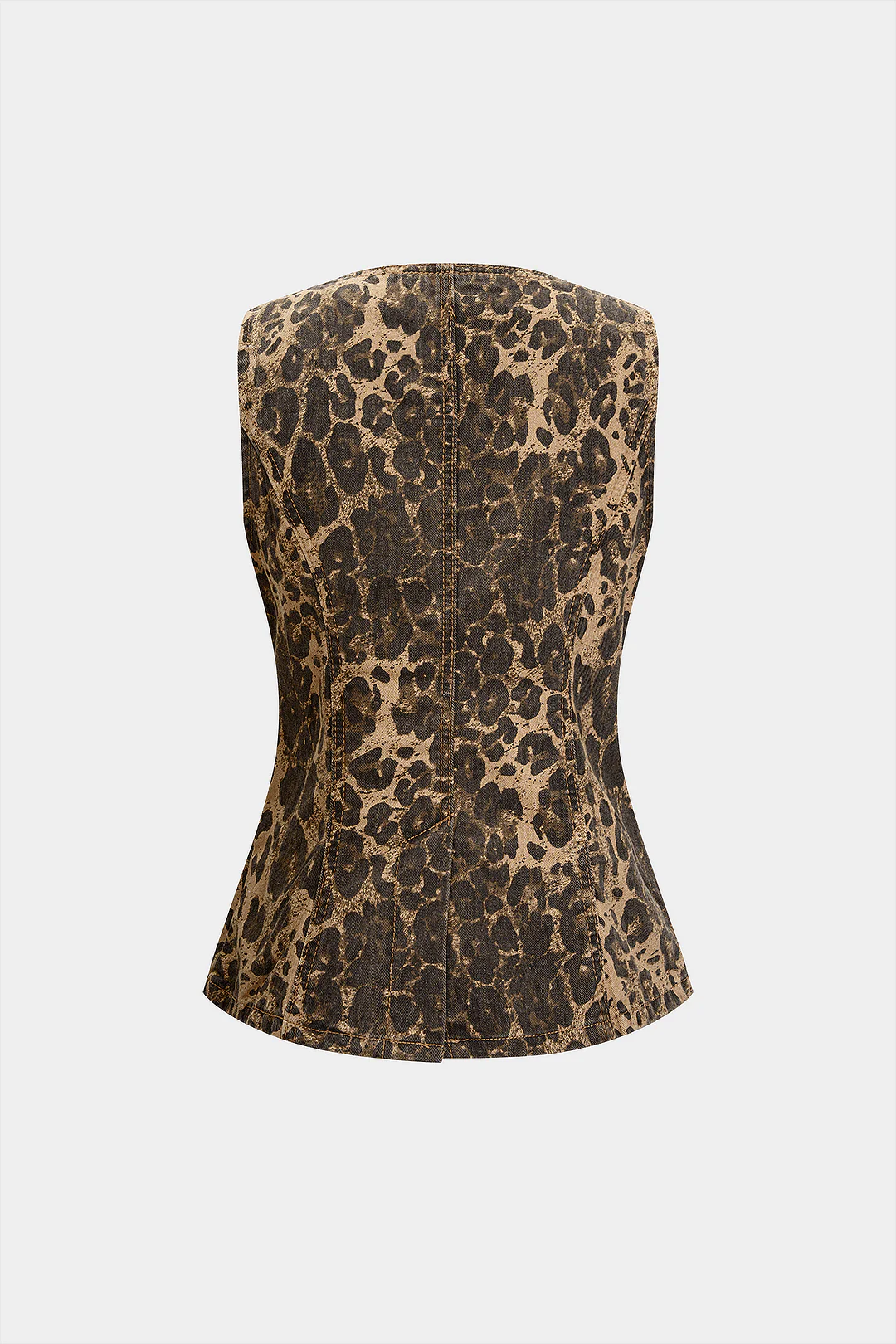 Leopard Print Denim Button Fake Pockets Tank Top