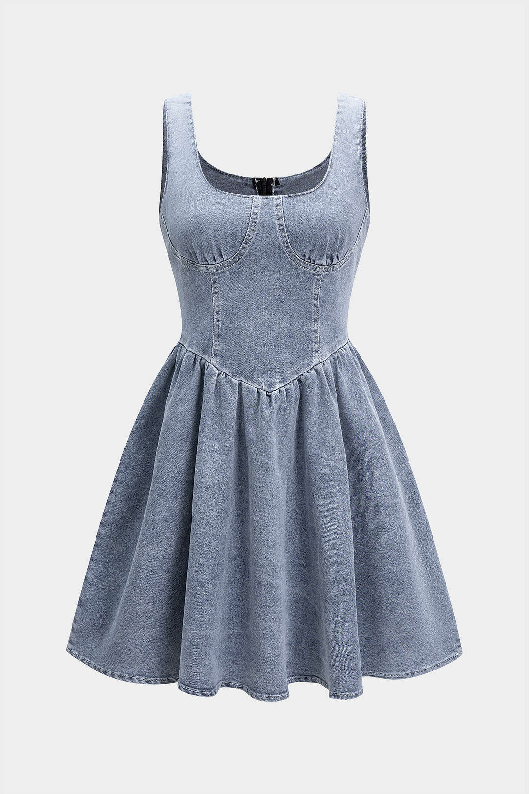 Denim Washed Puff Sleeveless Denim Dress
