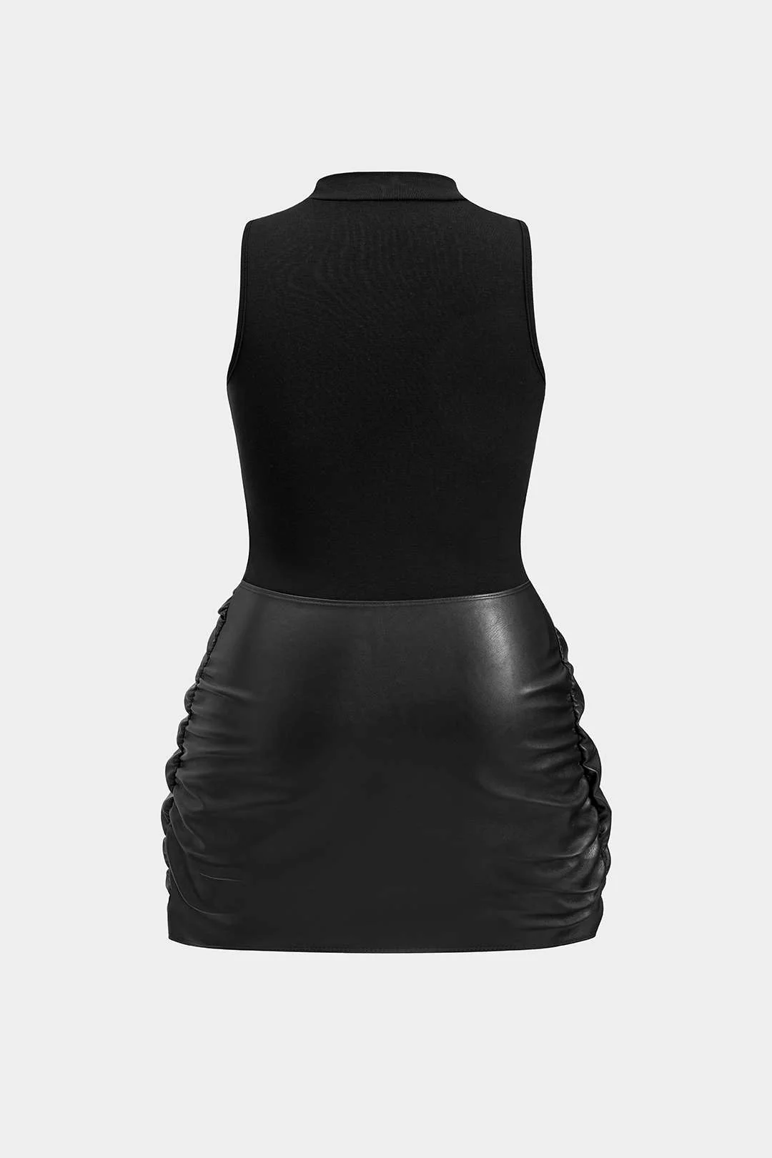 Plus Size Faux Leather Patchwork Tie Front Sleeveless Mini Dress