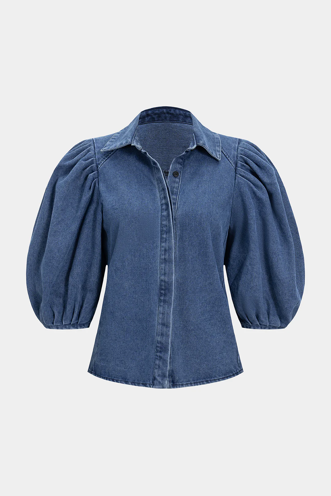 Denim Puffy Long Sleeve Shirt