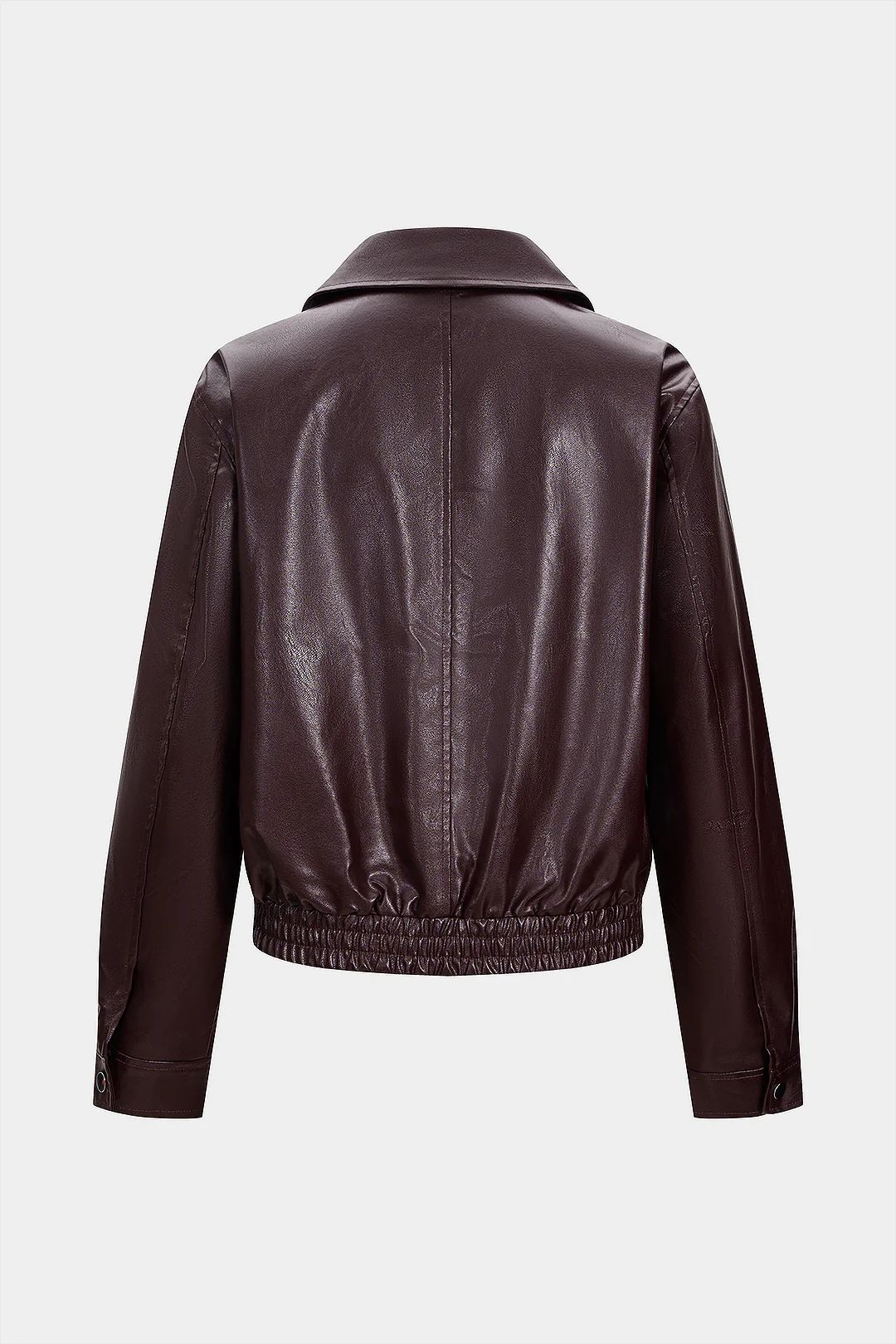Faux Leather Smocked Zipper Jacket
