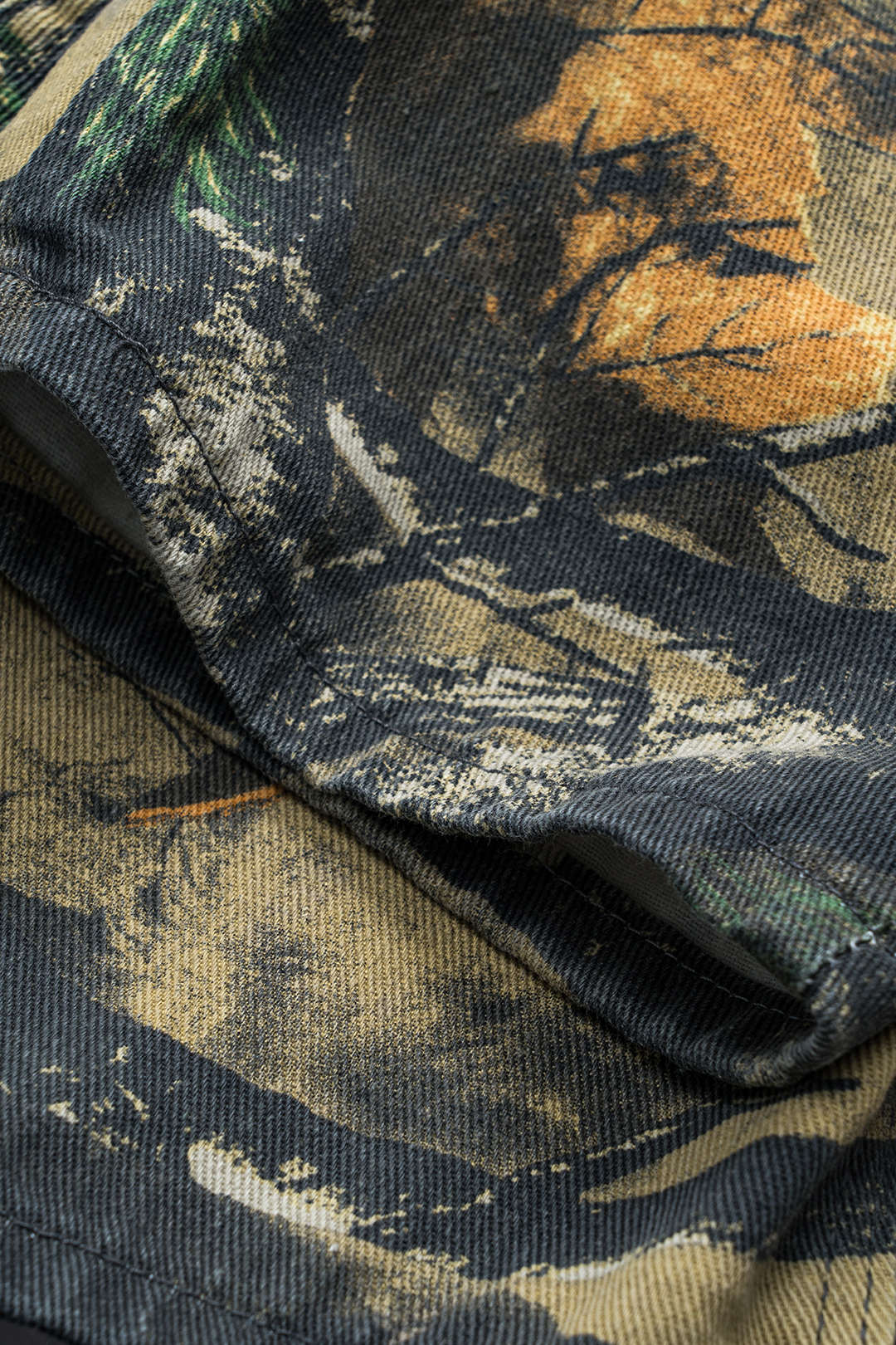 Printed Denim Button Pocket Wide Leg Trousers