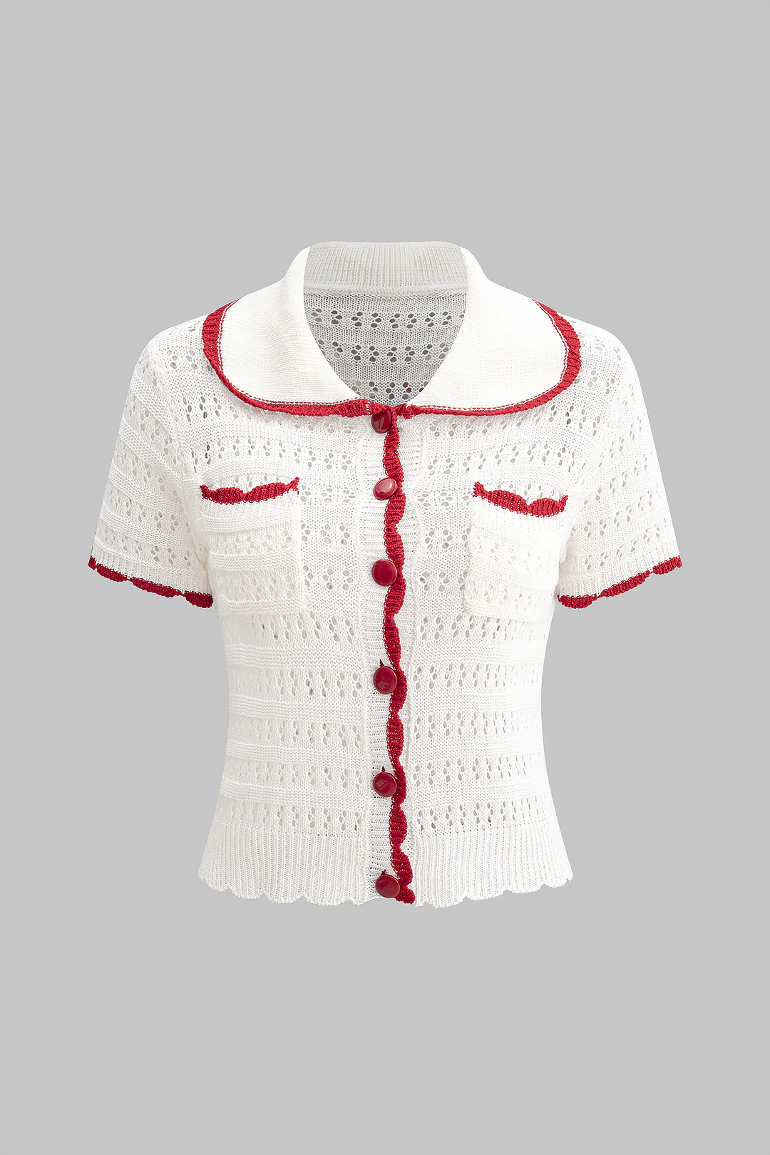 Knit Contrast Button Pocket Short-Sleeve Top