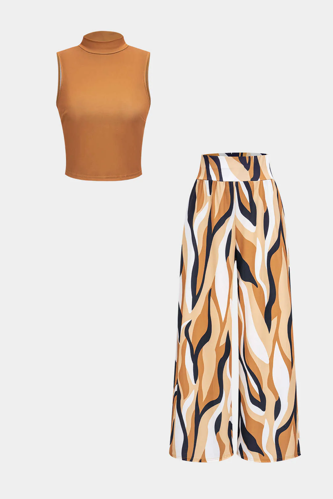 Sleeveless Tank Top and Geometric Pattern Pants Set