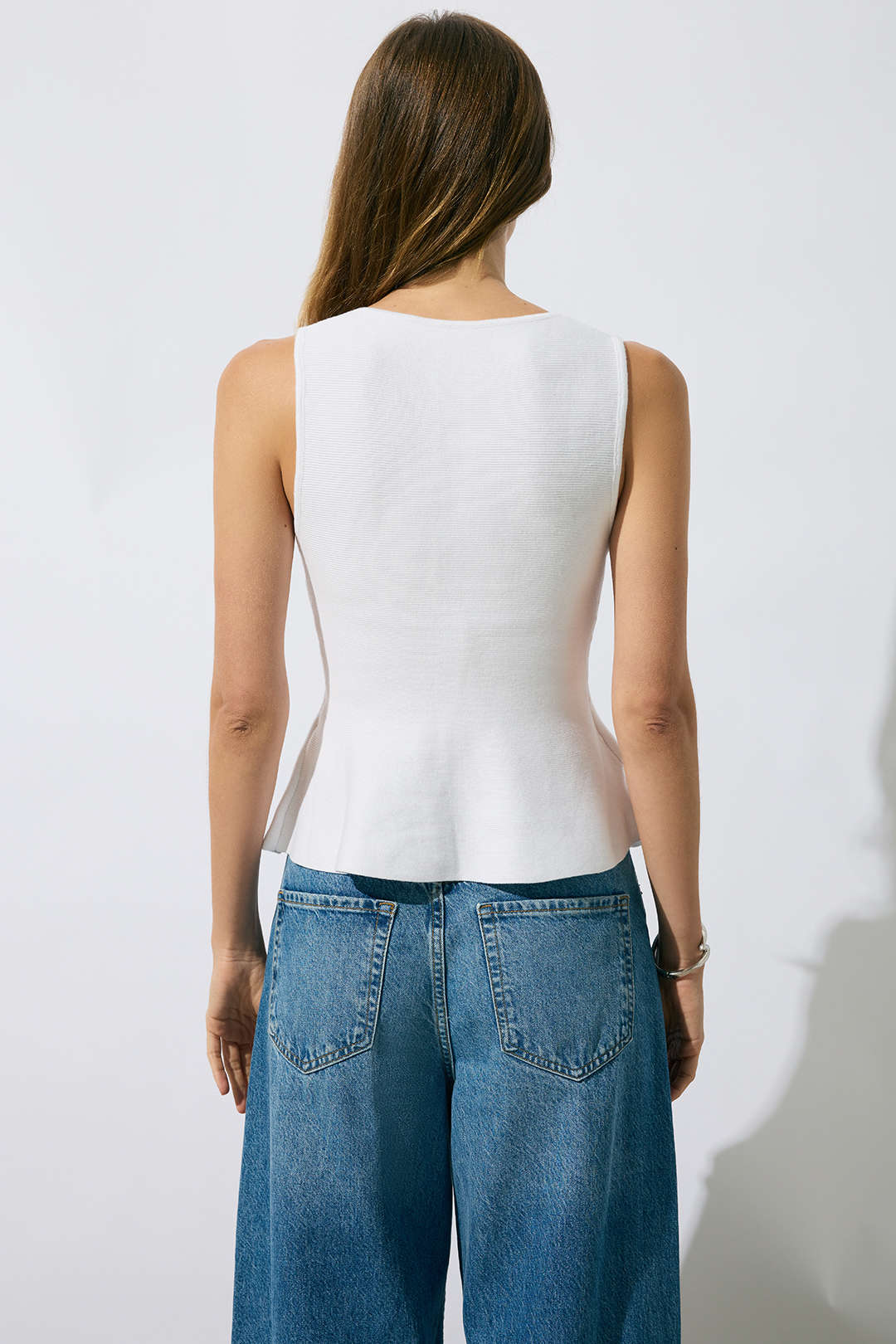 Knit Metallic Button Ruffle Hem Vest