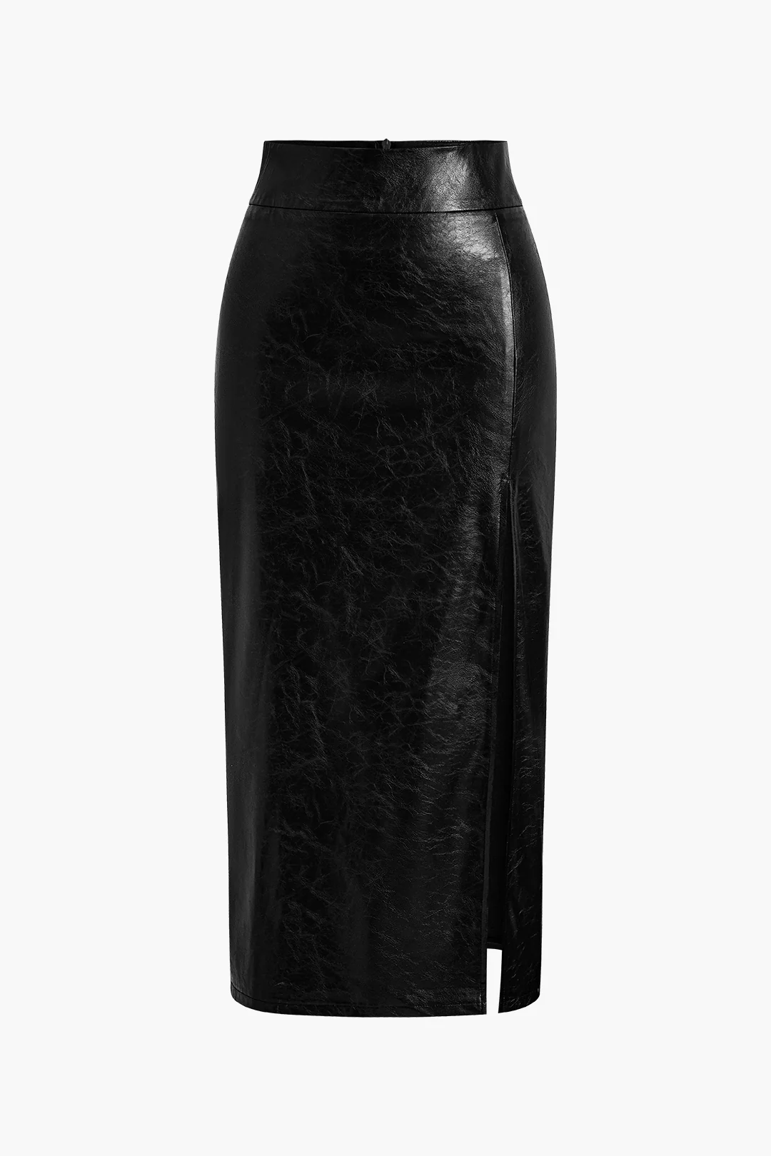 Faux Leather Side-Slit Skirt