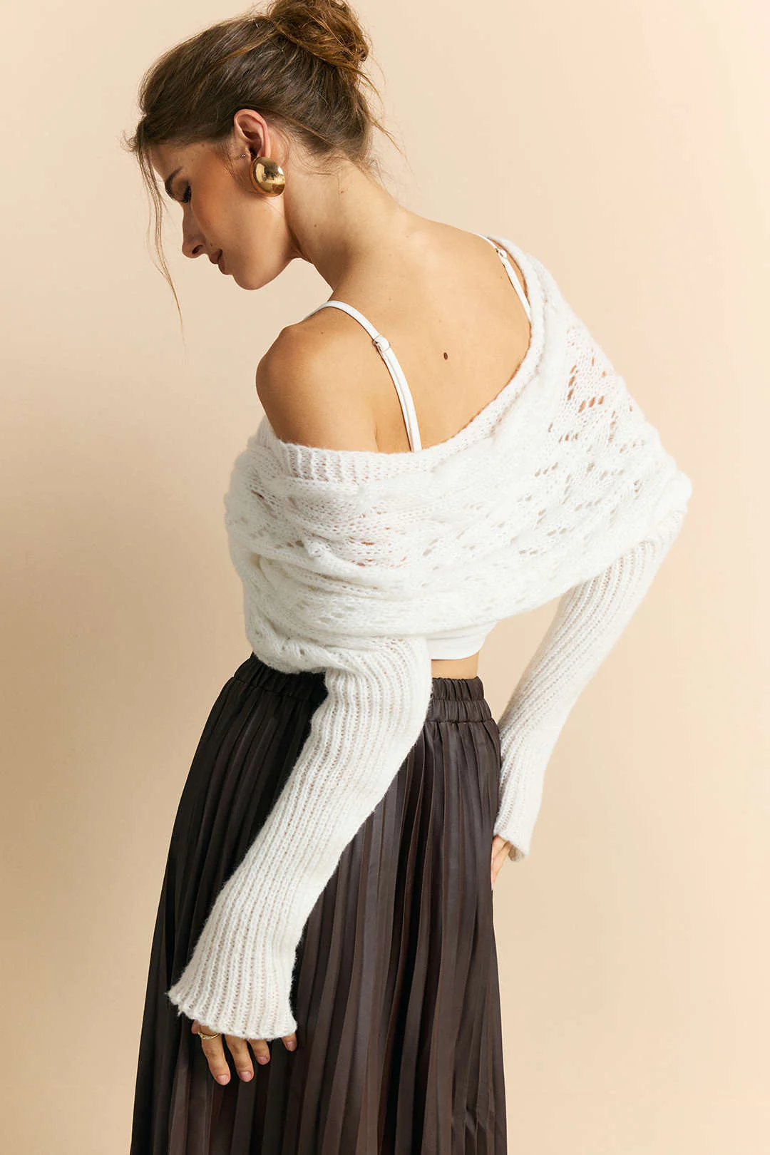 Knit Crossed Cut Out Ruched Long-Sleeve Top