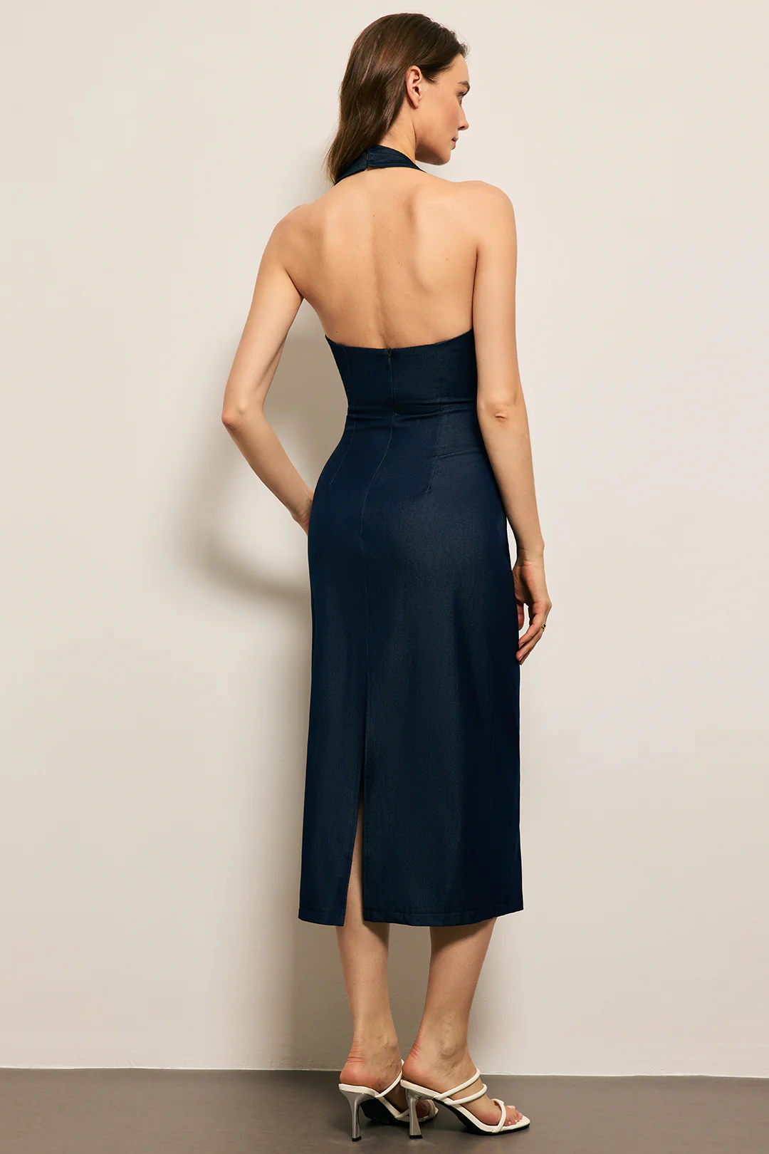 Denim Halter Neck Backless Sleeveless Dress