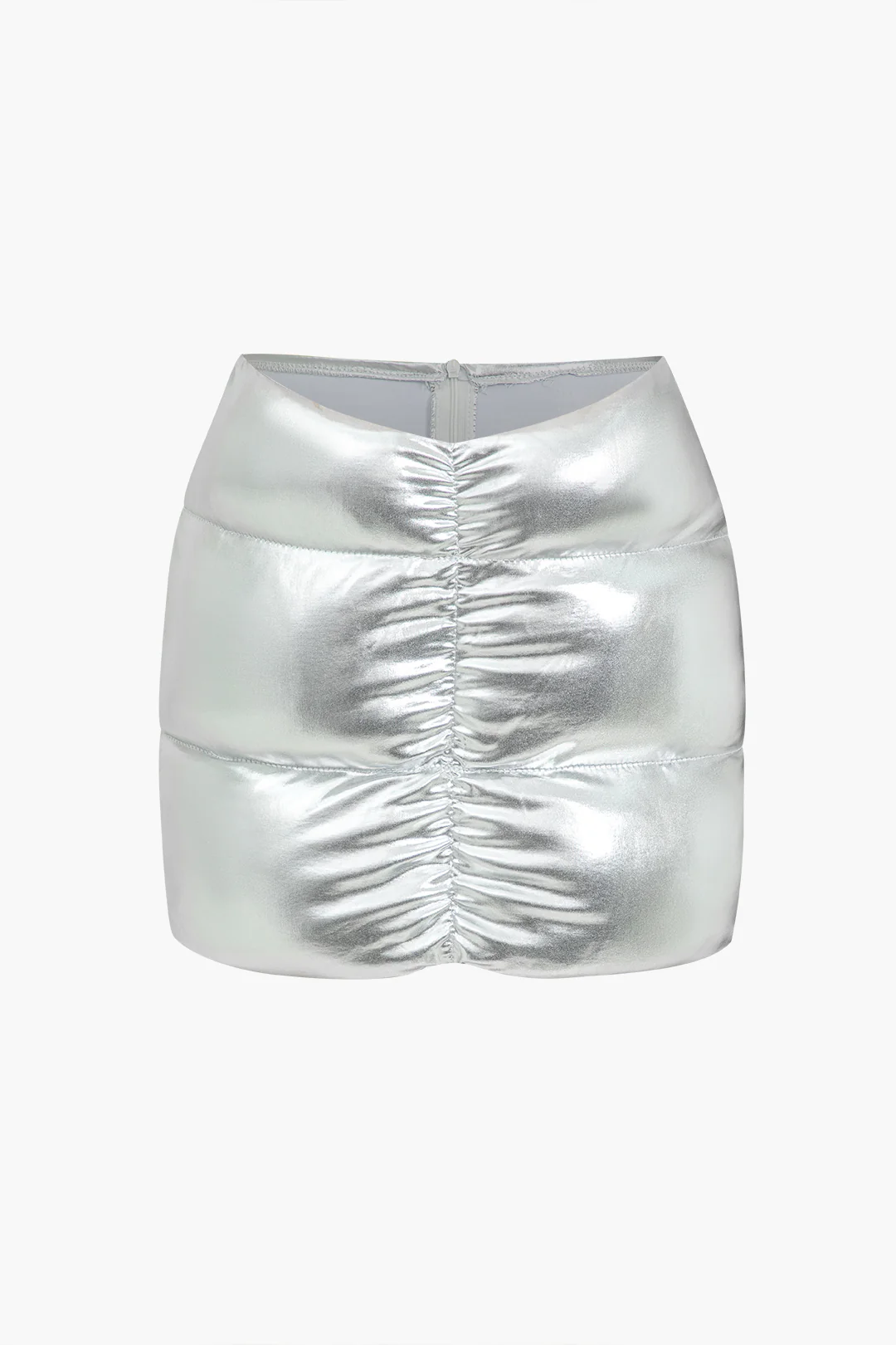 Metallic Ruched Mini Puffer Skirt